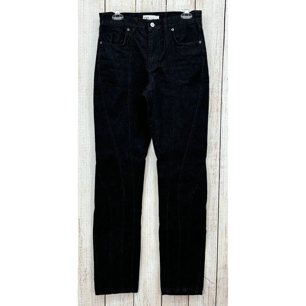 ZARA The Panelled Slim Black Jeans Women's Size 4 High Rise Slim Fit Slim Leg